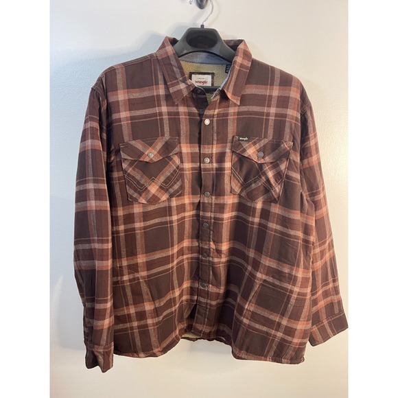 Wrangler Mens Fleece Flannel Red/Brown Snap Buttons Size 2XL  (NWT) - Picture 1 of 6
